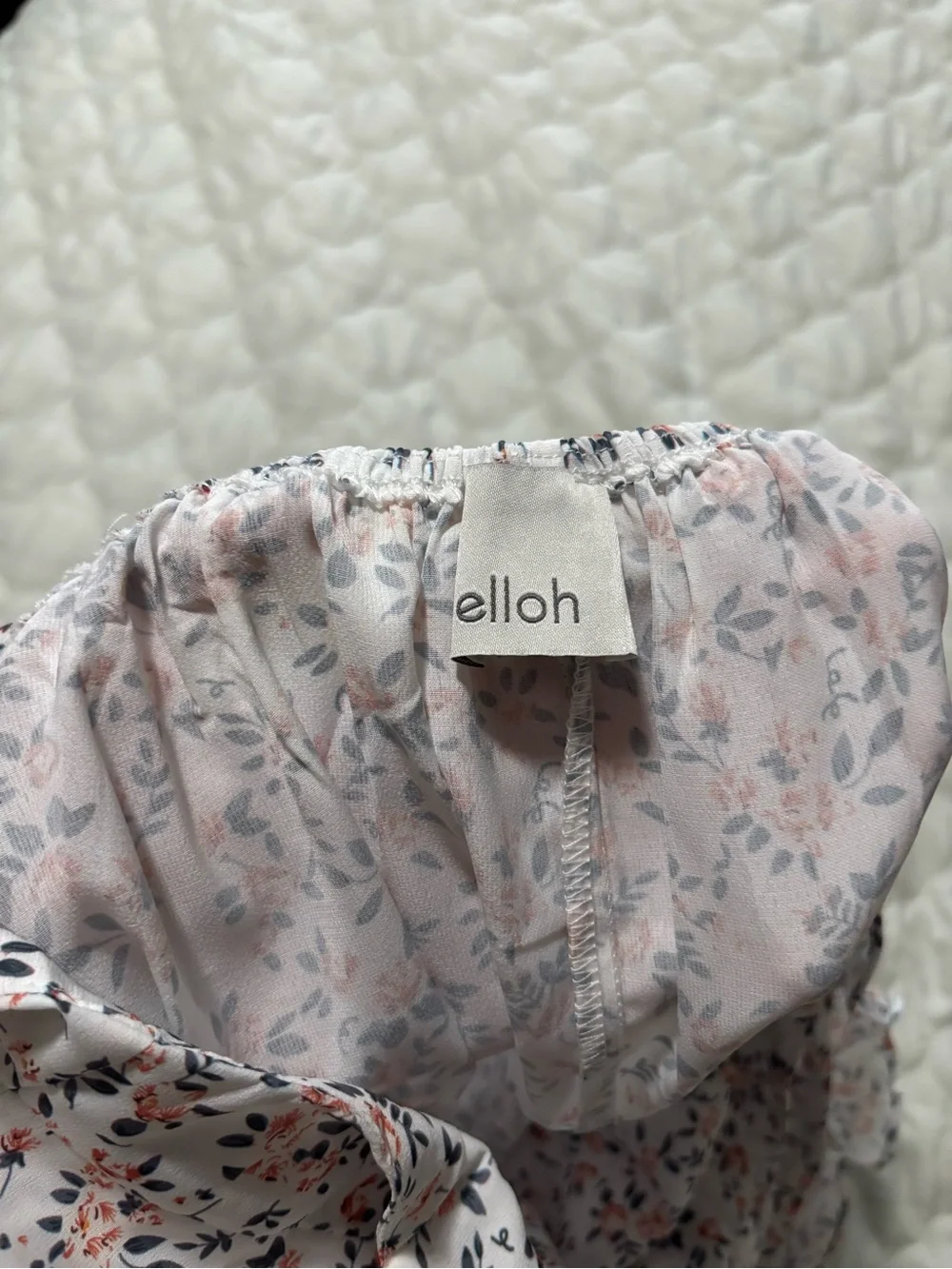 Elloh Floral Smocked Maxi Dress in Cream with Pink & Blue Flowers - Picture 3 of 4